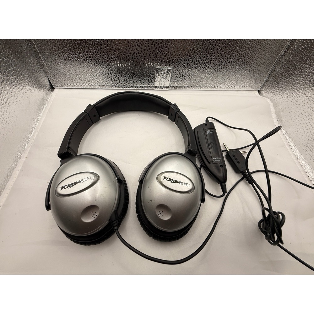 Plane Quiet PS-1 Noise Cancelling Headphones Wired Over Ear Silver Black